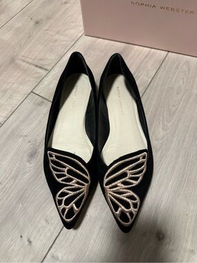 Sophia Webster Bibi Butterfly Black Suede Rose Gold Flats